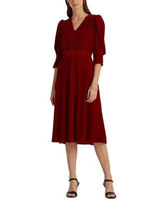 Lauren Ralph Lauren Velvet Puff-Sleeve Dress & Reviews - Dresses - Women - Macy's | Macys (US)