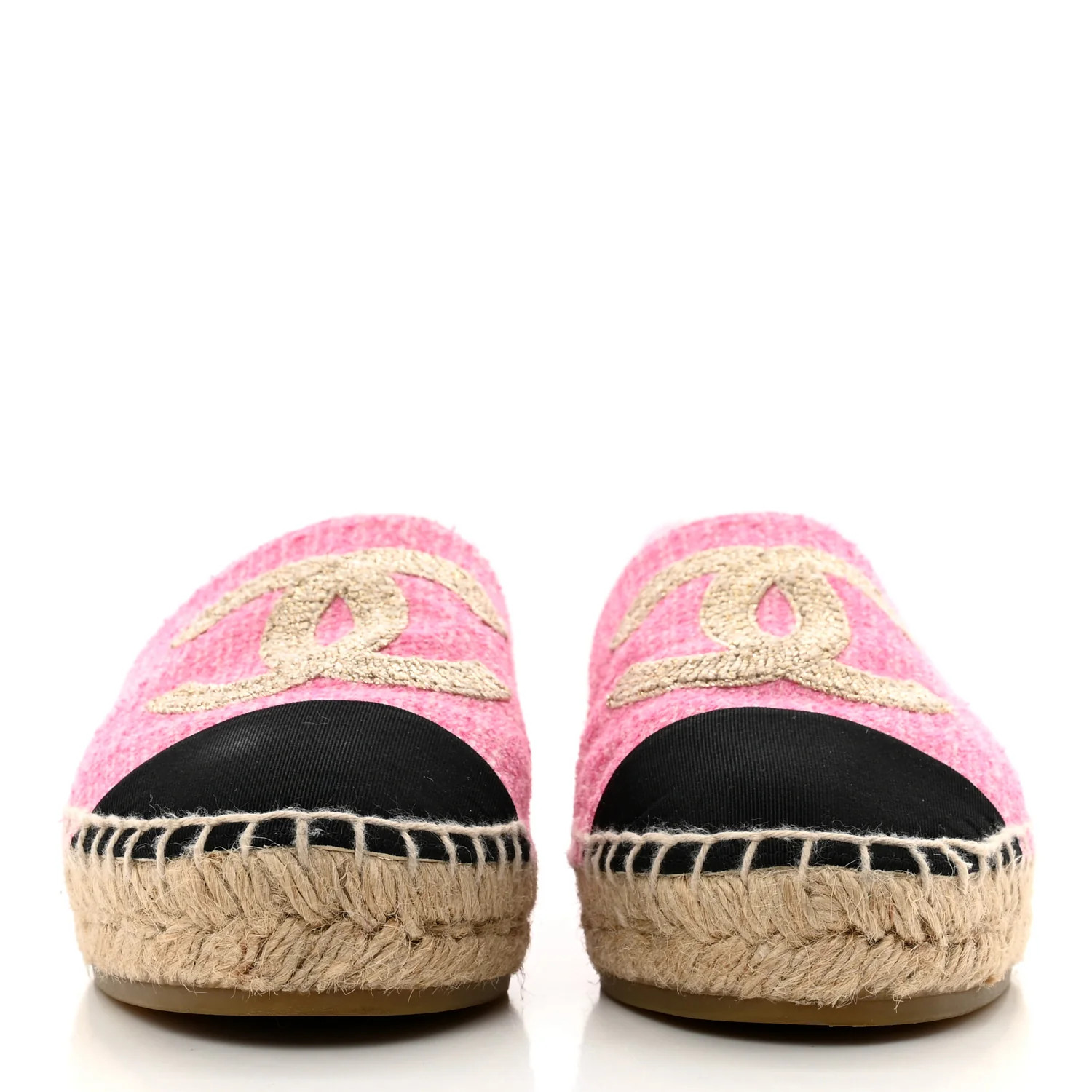 Tweed Grosgrain CC Espadrilles 36 Pink Black | FASHIONPHILE (US)