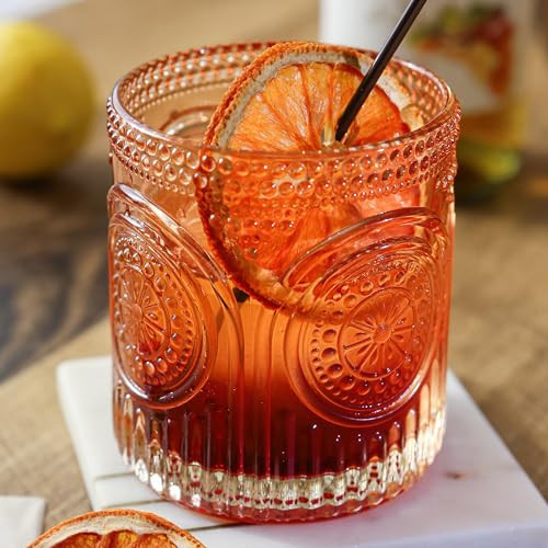 Kate Aspen Ribbed Retro Arch Floral Rose Gold Drinking Glasses Set of 6, (10 oz) Vintage Glassware Set Cocktail Glass Set, Juice Glass, Water Cups | Great Hostess Gift & Gift for New Home Owners | Amazon (US)