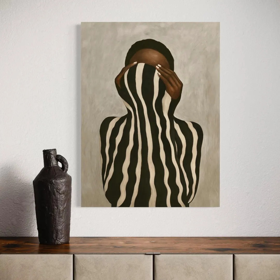 Neutral Wall Art, Afrocentric Abstract Black Woman Digital Print - Black & White Stripes | Etsy (US)