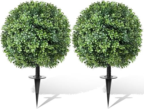 Artificial Topiary Bushes for Outdoors with Spike, Boxwood Ball Fake Shrubs UV Resistant Faux Plants for Indoor Outdoor Fall Thanksgiving Halloween Decor (Artificial Topiary Boxwood Ball Tree) | Amazon (US)