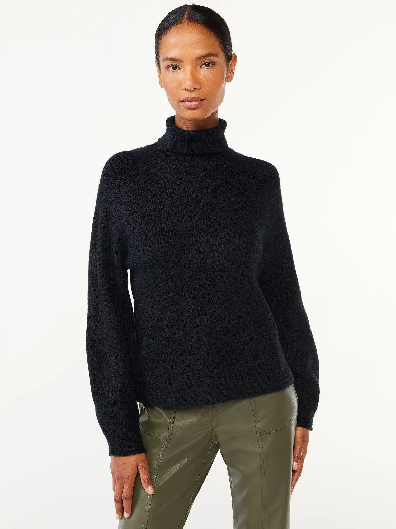 Scoop Women's Ribbed Oversized Turtleneck Sweater with Long Sleeves, Sizes XS-XXL | Walmart (US)