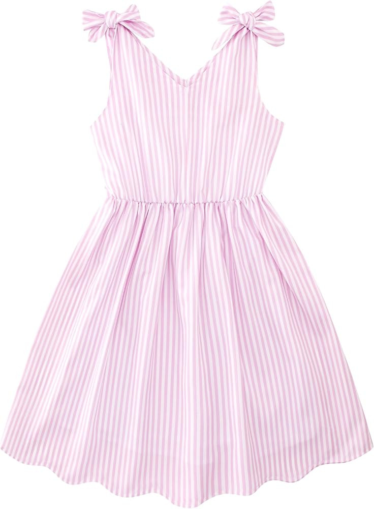 Enlifety 3-10T Girls Summer Dress Sleeveless Bowknot Strap V Neck Casual Sundress | Amazon (US)