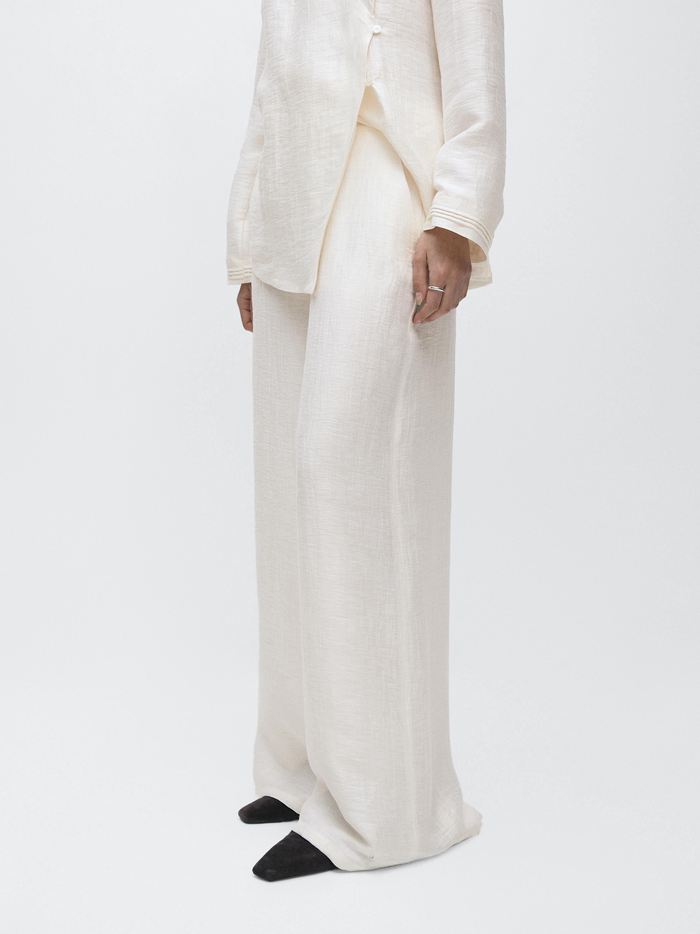 Flowing linen blend trousers with waistband detail | Massimo Dutti UK