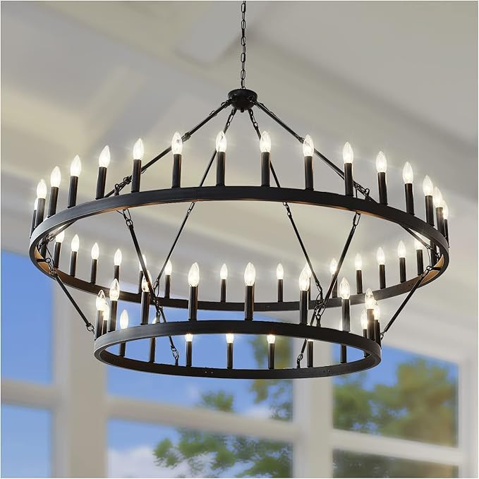 Yikrfiae Black Wagon Wheel Chandelier 2 Tier 54-Lights 60 Inch Extra Large Farmhouse Pendant Ligh... | Amazon (US)