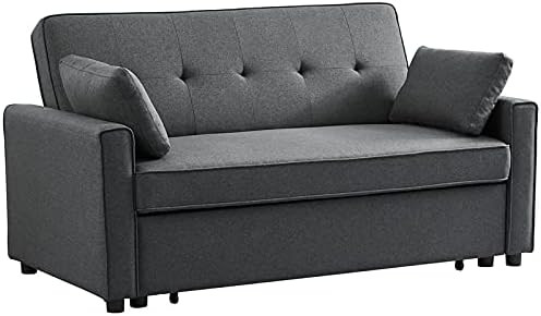Devion Furniture Modern Fabric Loveseat Pull Out/Sleeper Sofa Bed in Gray | Amazon (US)