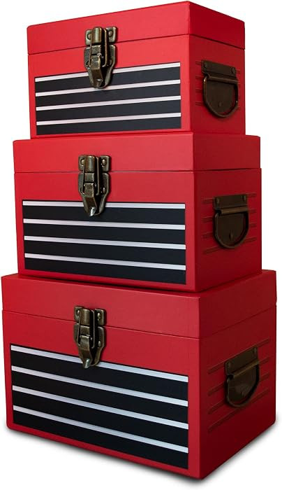 Blue Orchards Tool Chest Paperboard Boxes (Set of 3) - Decorative Red Toolbox Gift Storage Box wi... | Amazon (US)