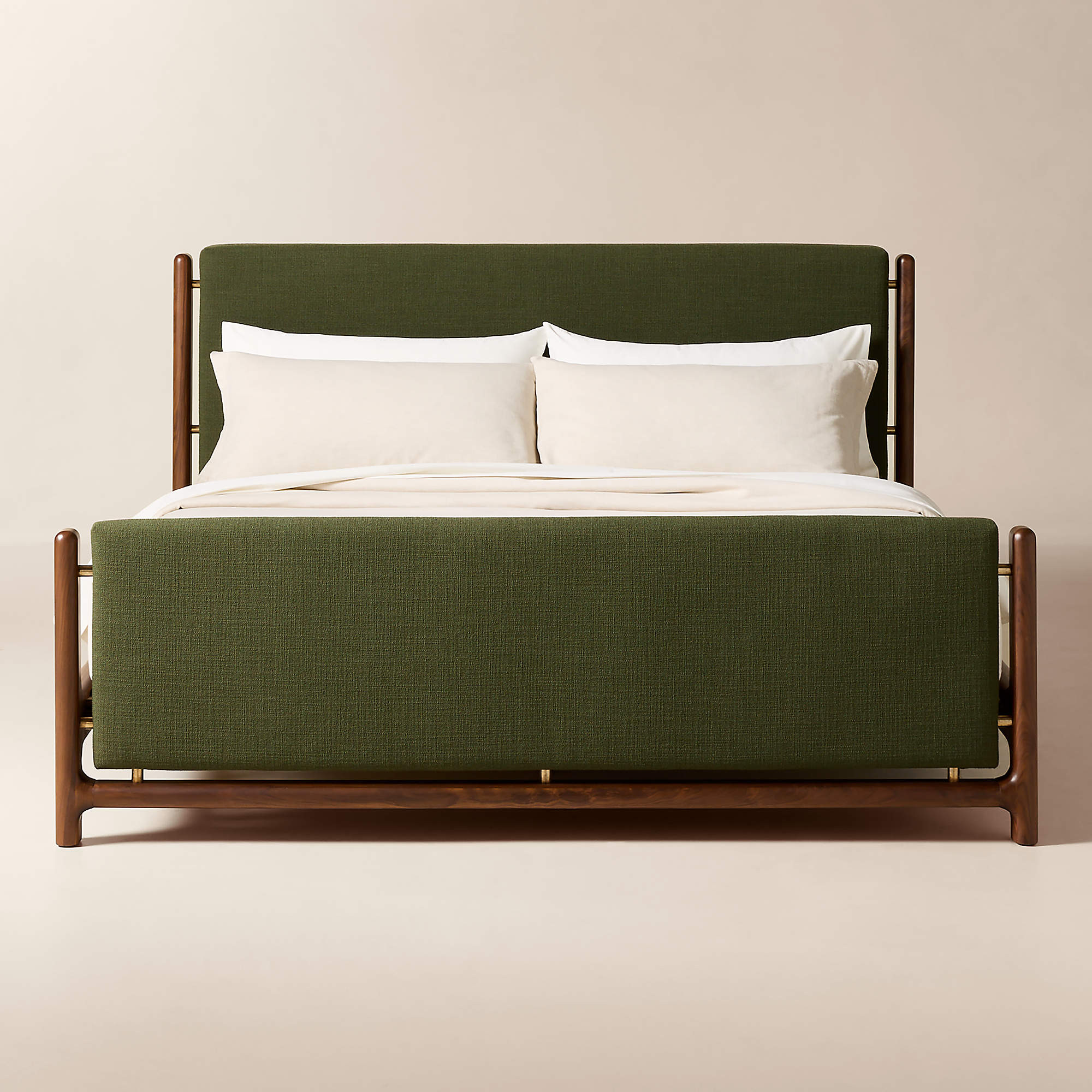 Tavola Walnut and Warm White Upholstered King Bed | CB2 | CB2