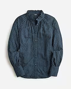 Ruffleneck button-up shirt in gingham soft gauze | J.Crew US