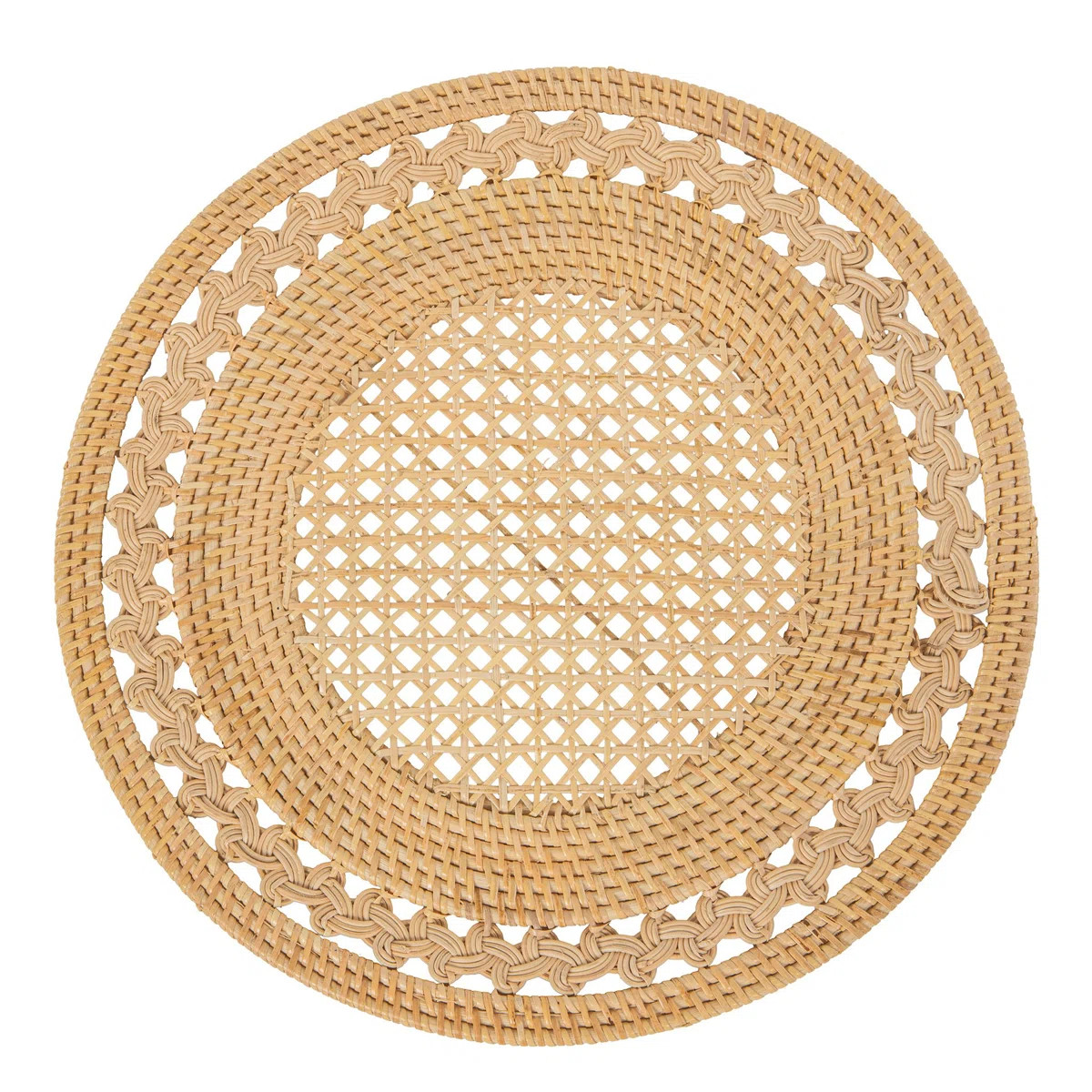 Round 15 in. Rattan Decorative Placemats (Set of 2 pc) with Braided Edge, Natural Color | Wayfair North America