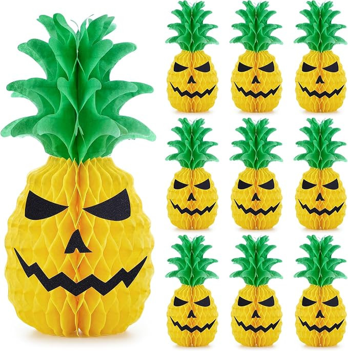 Croknit 10 Pcs Summer Halloween Pineapple Honeycomb Centerpiece with Spooky Faces Evil Pineapple ... | Amazon (US)