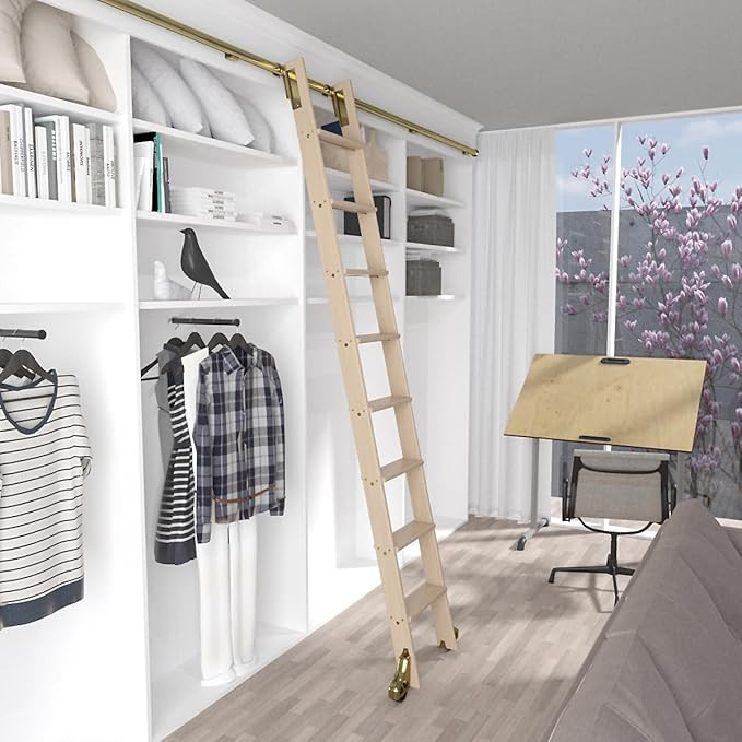 Meadow Lane 107 in. Un-Finished Maple Library Ladder Polished Brass Top Hook Ladder Kit with 8 ft... | Amazon (US)