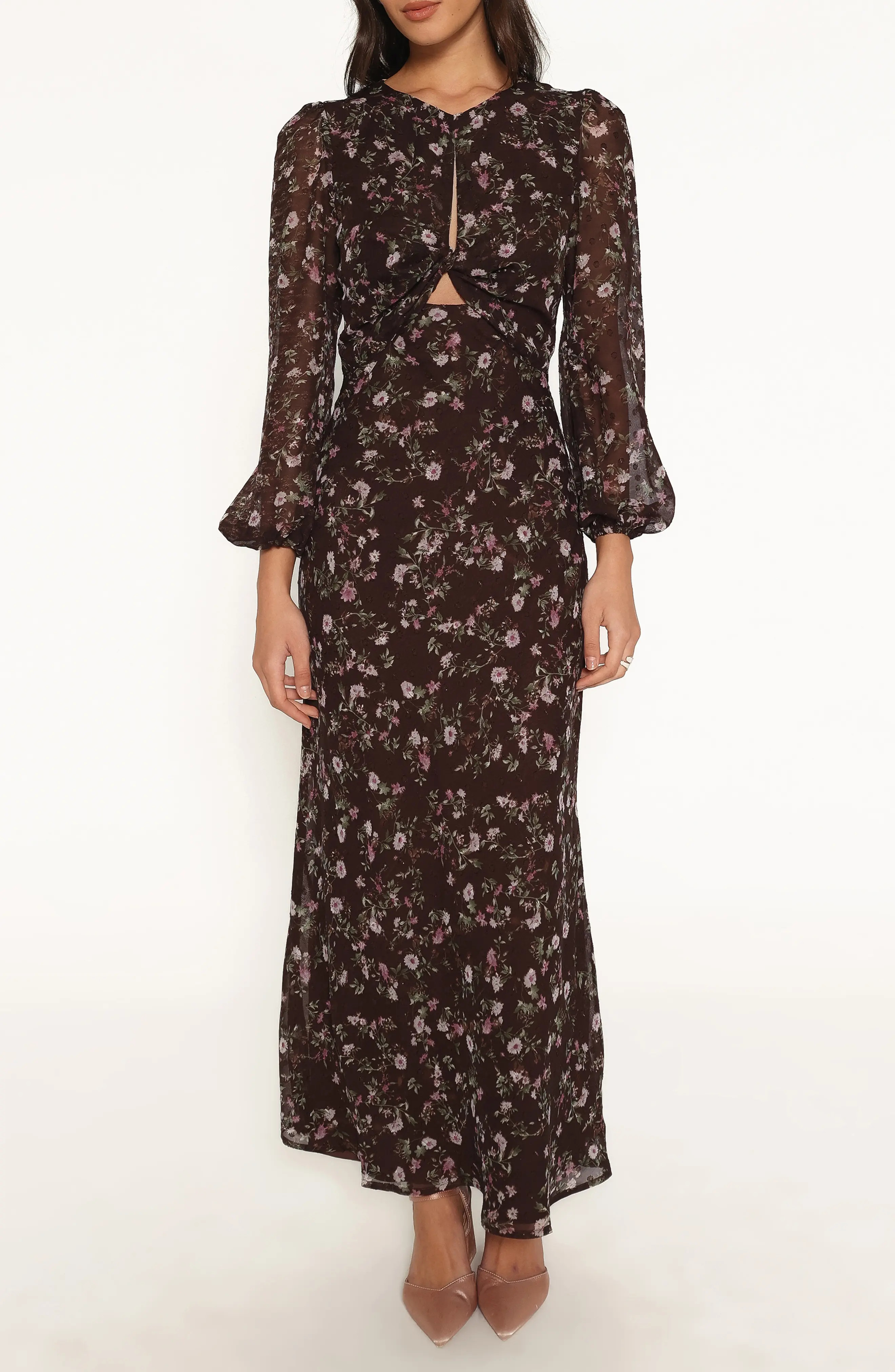 Petal & Pup Rosalyn Floral Maxi Dress in Brown Lilac Floral at Nordstrom, Size 4 | Nordstrom