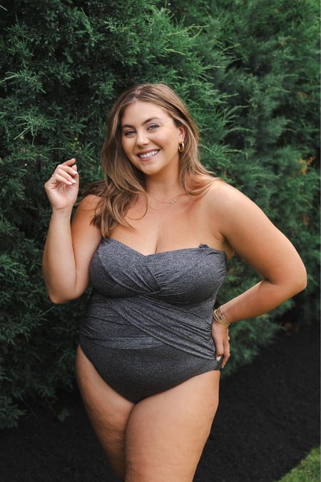 Love this swimsuit that comes with removable straps. The ruching detail is so flattering. Wearing size 18 in Black Shine. Use code STYLES for up to 60% off swim! 

#LTKSeasonal #LTKSwim #LTKMidsize