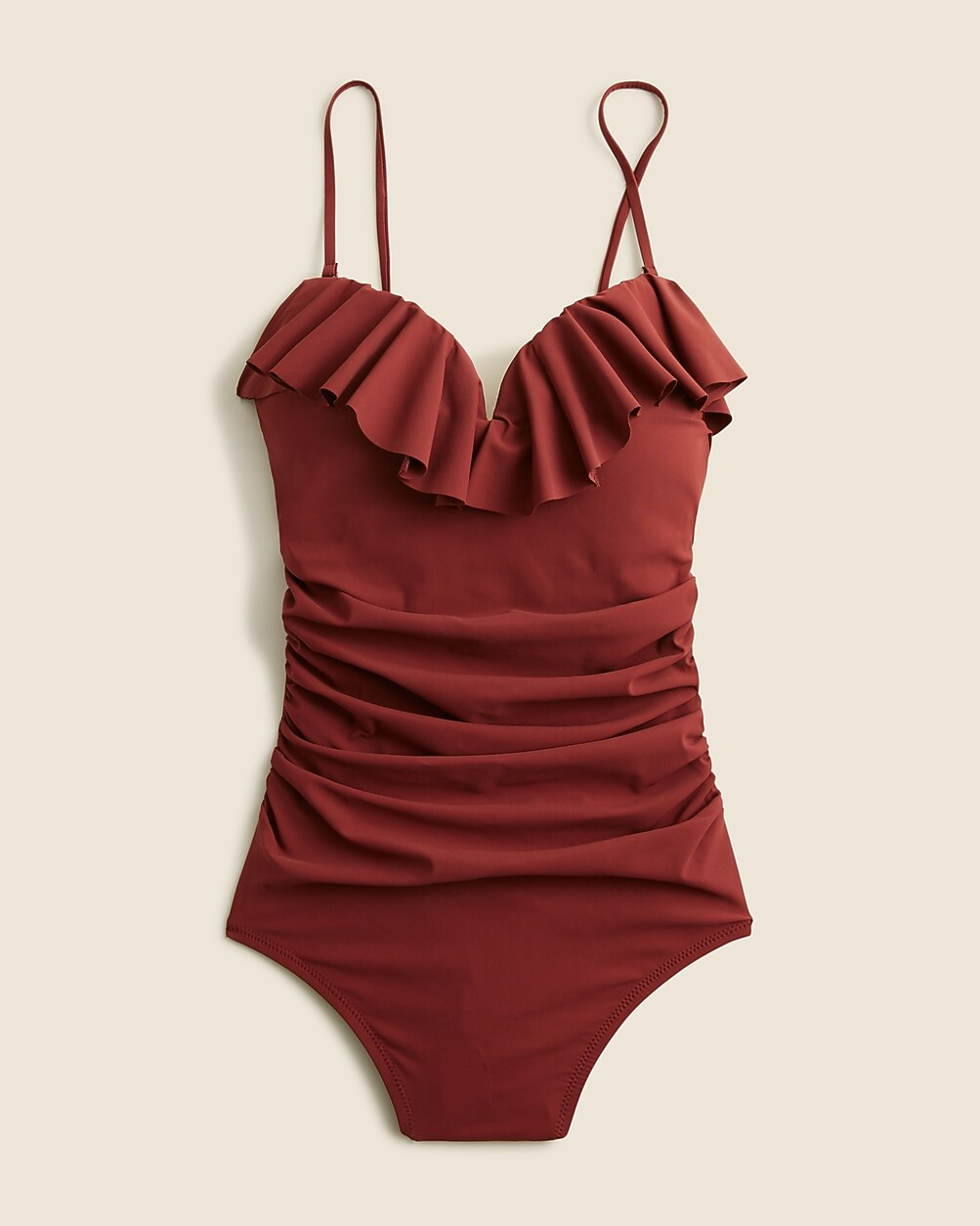 Matte ruched one-piece swimsuit with ruffles | J. Crew US