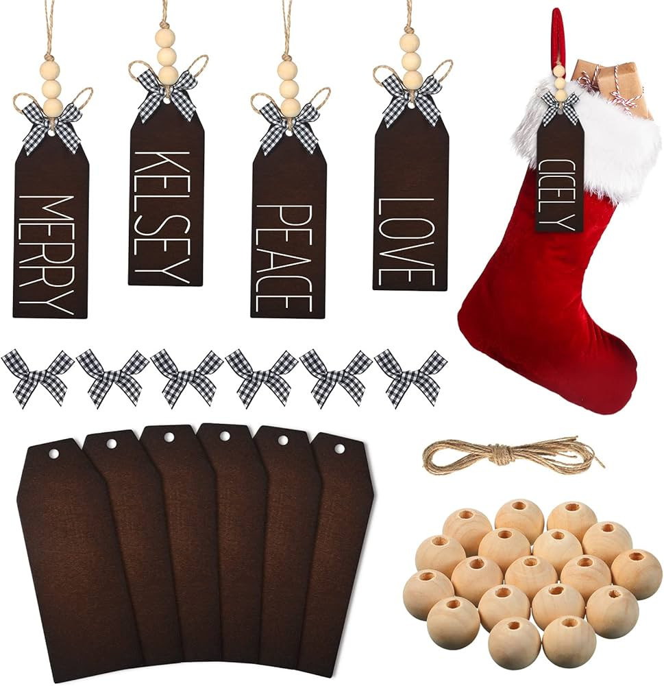 Christmas Wood Stocking Name Tags DIY Stocking Signs Farmhouse Christmas Stocking Tag with Buffal... | Amazon (US)