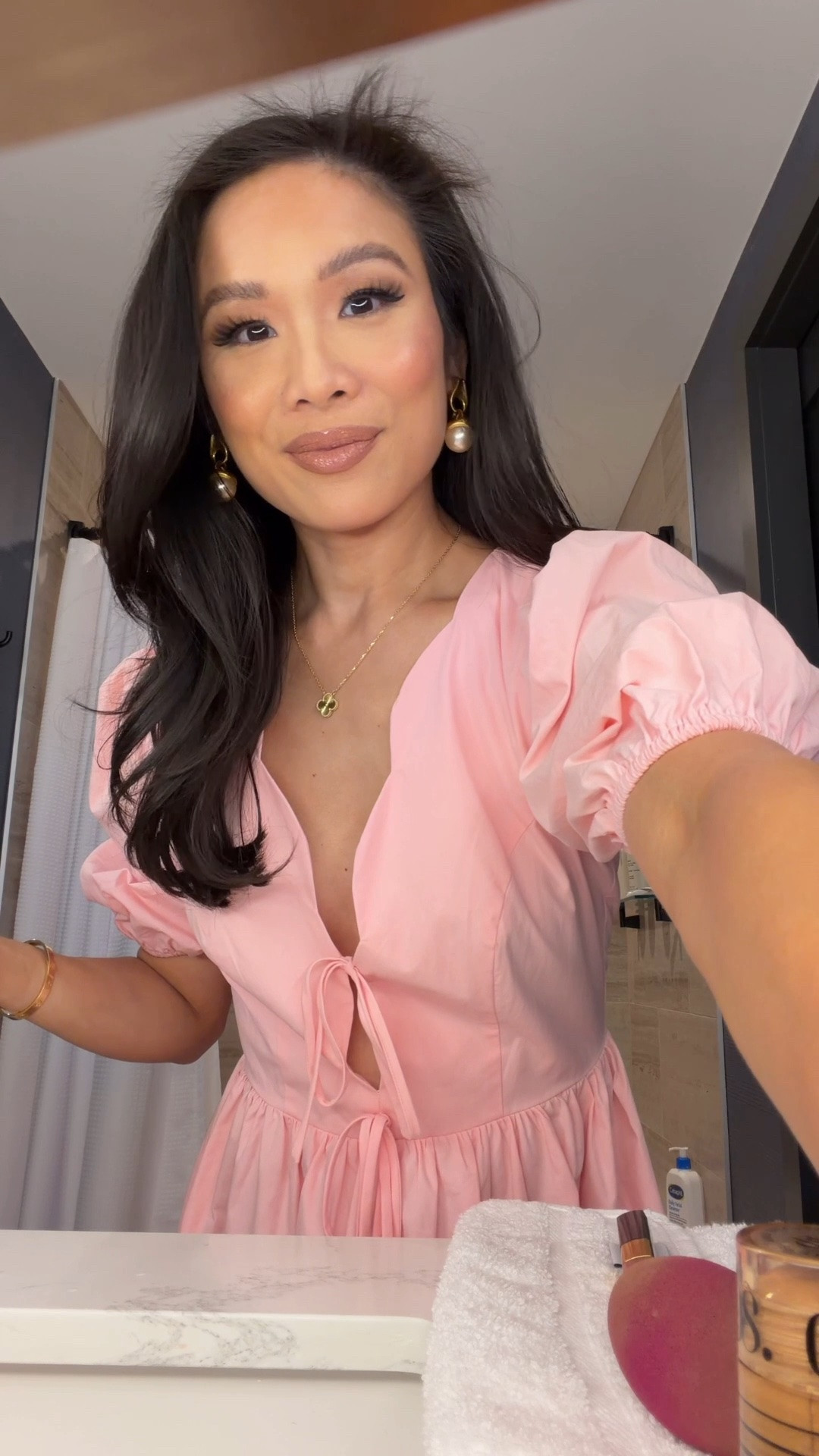 Scallop neckline dress perfect for special occasions! Has pockets and very flattering. Touching up my lip with the Chanel lip duo in tender beige.

#LTKCon #LTKBeauty #LTKPetite