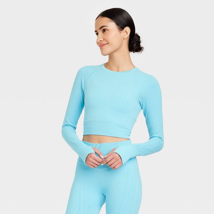 Women's Cropped Seamless Cable Knit Long Sleeve Top - JoyLab™ | Target