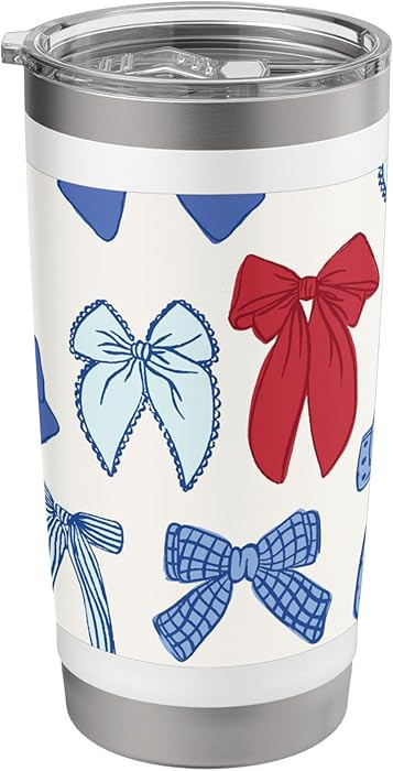 Red White & Blue Patriotic Ribbons Bows 4th of July Party Stainless Steel Insulated Tumbler | Amazon (US)