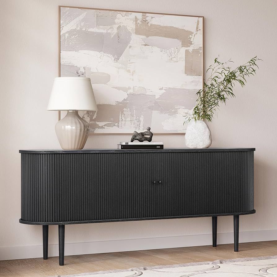 71'' Black Sideboard Storage Cabinet with Doors and Shelves - Black Credenza Storage Cabinet for ... | Amazon (US)