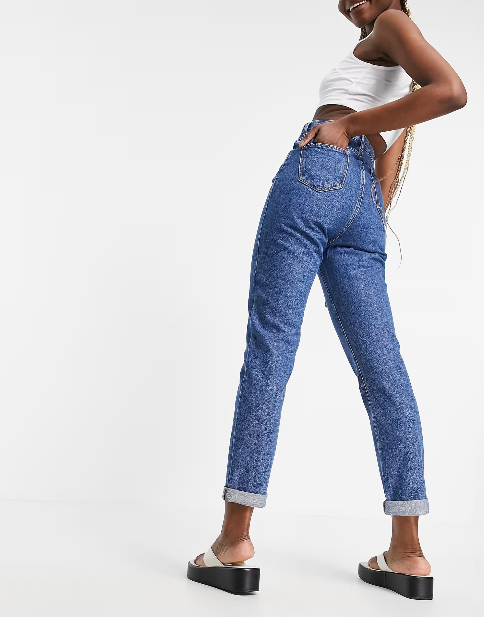 DTT Tall Lou mom jeans in mid blue wash | ASOS (Global)