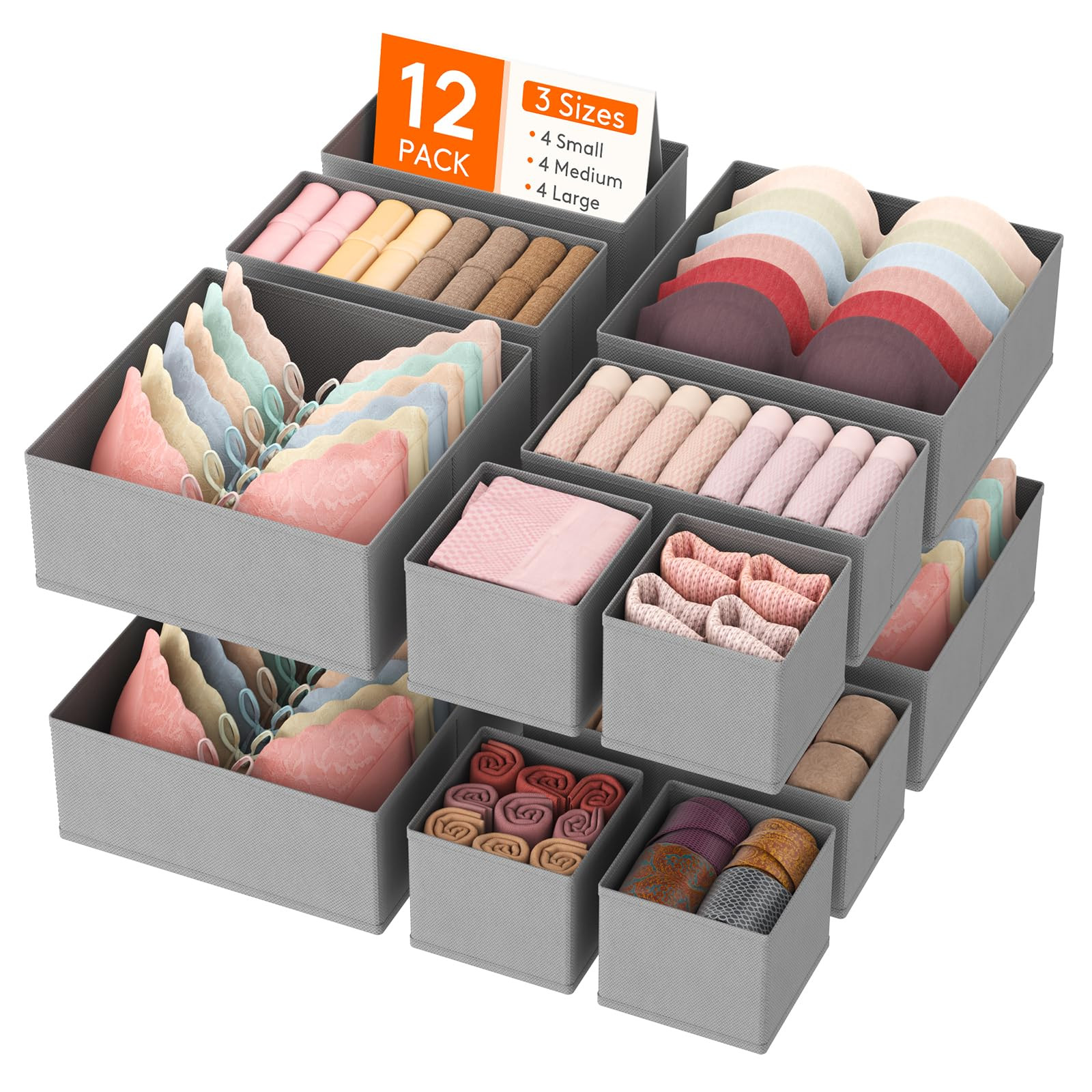 Lifewit 12 Pack Drawer Organiser,Collapisble Fabric Chest of Draw Dividers for Closet, Dresser, N... | Amazon (UK)