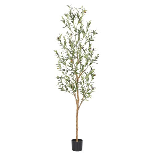 Bellacat Faux Olive Tree 6ft，Olive Trees Artificial Indoor with Natural Wood Trunk and Realistic Leaves and Fruits. 6 Feet(72in) Fake Olive Tree for Home House Office Décor. | Amazon (US)