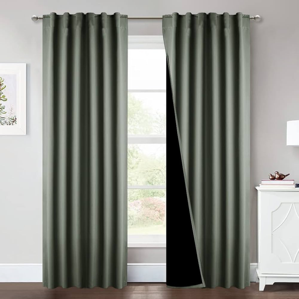 NICETOWN Dark Mallard Full Shade Curtain Panels, Pair of Energy Smart & Noise Blocking Out Blacko... | Amazon (US)