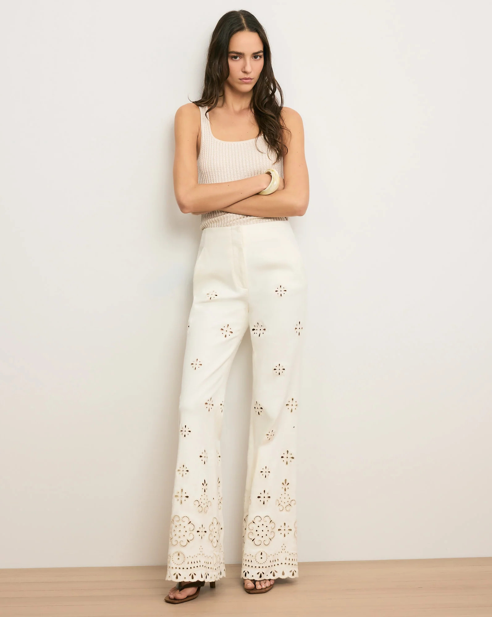 Komi High-Rise Eyelet Pant in Dove | Veronica Beard | Veronica Beard
