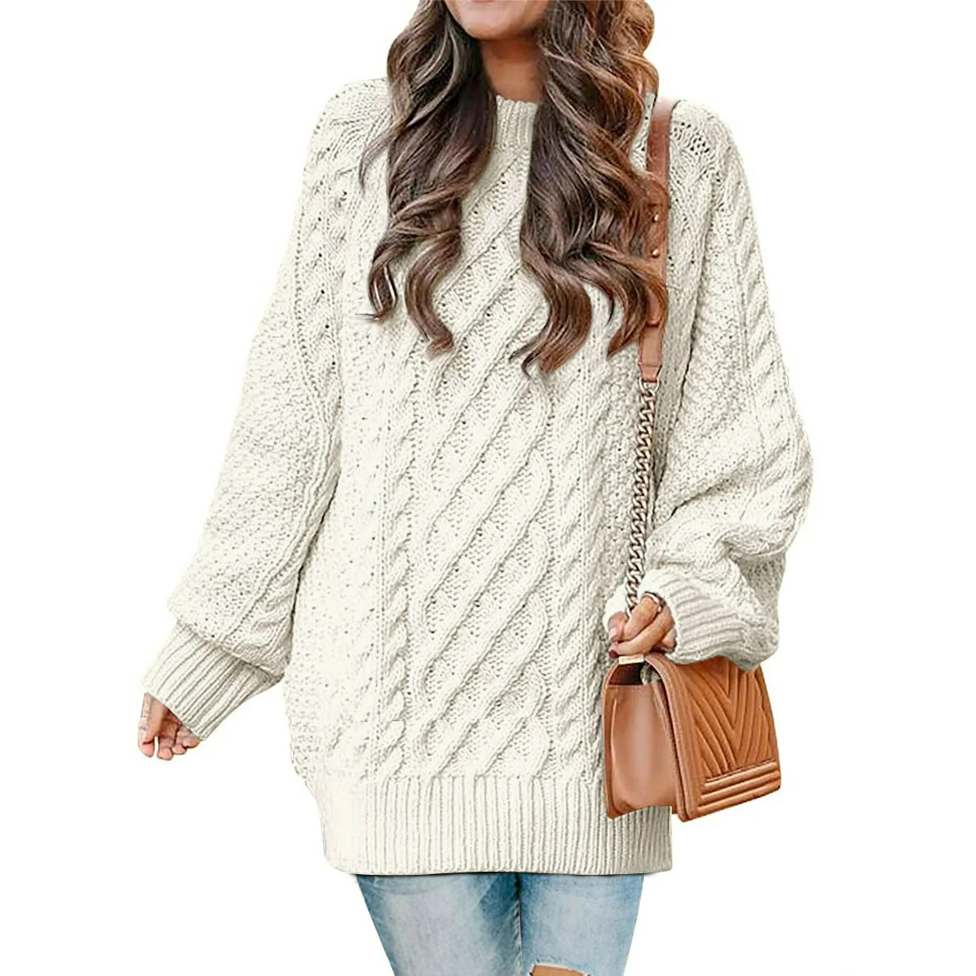 MOSHU Oversized Sweaters for Women Cable Knit Chunky Pullover Sweater | Walmart (US)