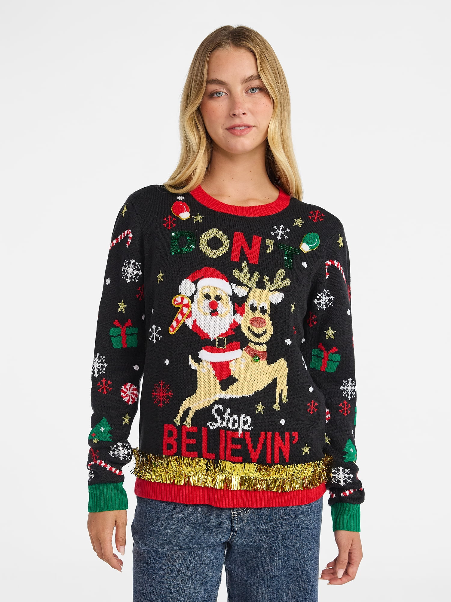 No Boundaries Christmas Sweater, Lightweight, Women's | Walmart (US)