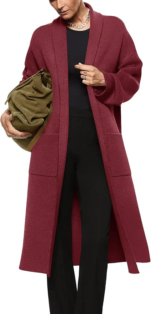 Womens Long Sleeve Maxi Cardigan Open Front Oversized Knitted Sweater Coat Casual Lapel Warm Over... | Amazon (US)