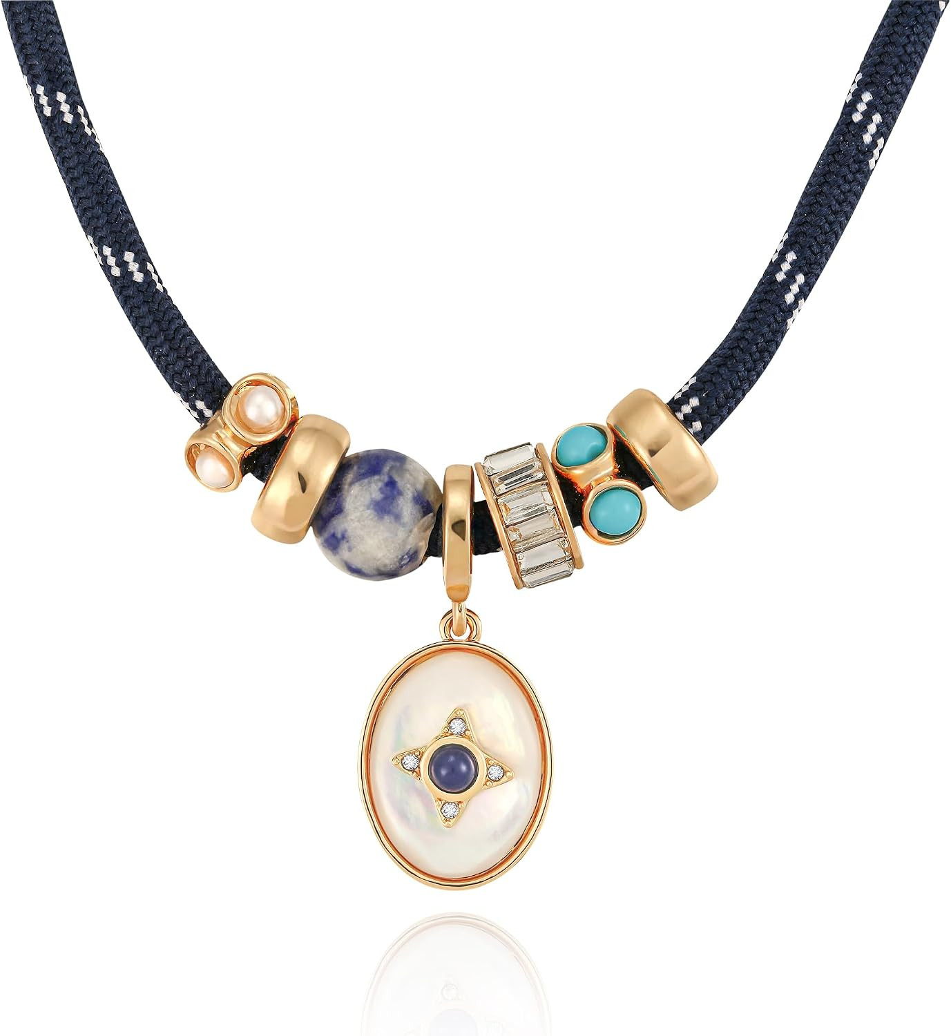 Paracord Rope Necklace with Pendant for Women | Adjustable Leather Cord/Paracord Choker, Natural Stone & Charms, Trendy Statement, Summer Jewelry Gifts | Amazon (US)