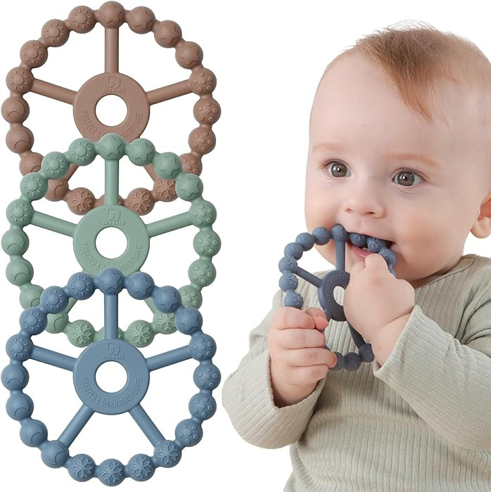 3 Pack Ring Teether Baby Infant Toys, Baby Essentials, Silicone Teething Ring Toys for Babies 0-6... | Amazon (US)
