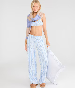 Floral Stripe Pointelle Straight Leg Sleep Pants | Aeropostale