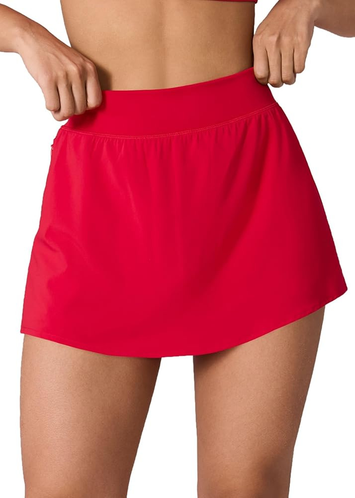 High Waisted Skirt Overlay Running Shorts for Women with One Zip Pocket Athletic Workout Quick Dr... | Amazon (US)