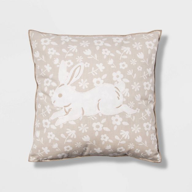 Floral Bunny Square Throw Pillow Gray - Spritz&#8482; | Target