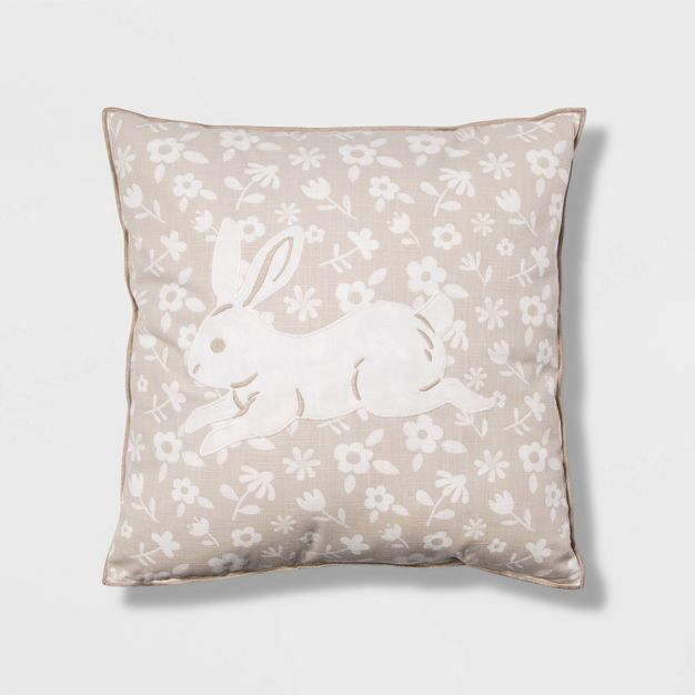 Floral Bunny Square Throw Pillow Gray - Spritz™ | Target
