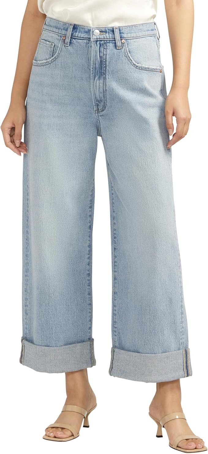 Silver Jeans Co. Women's Baggy Mid Rise Wide Leg Cropped Jeans | Amazon (US)