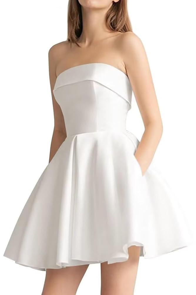UZN Satin Homecoming Dresses for Teens Short Prom Dress Strapless A Line Cocktail Gown with Pocke... | Amazon (US)