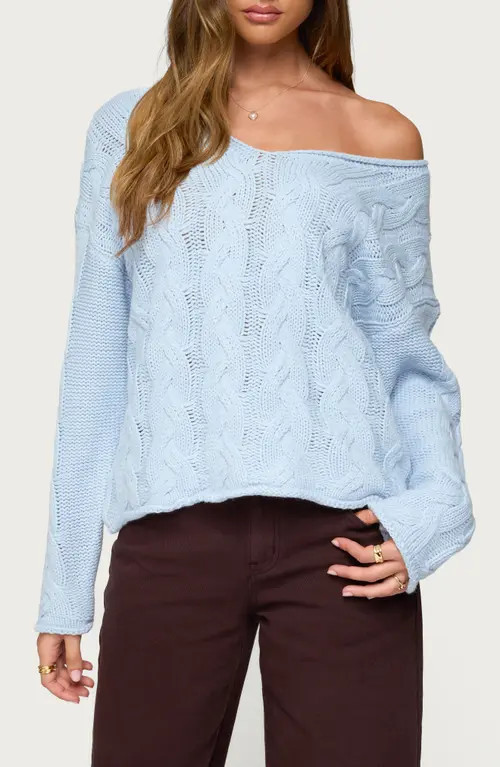 EDIKTED Inga Oversize Cable Knit Sweater in Light-Blue at Nordstrom, Size Large | Nordstrom