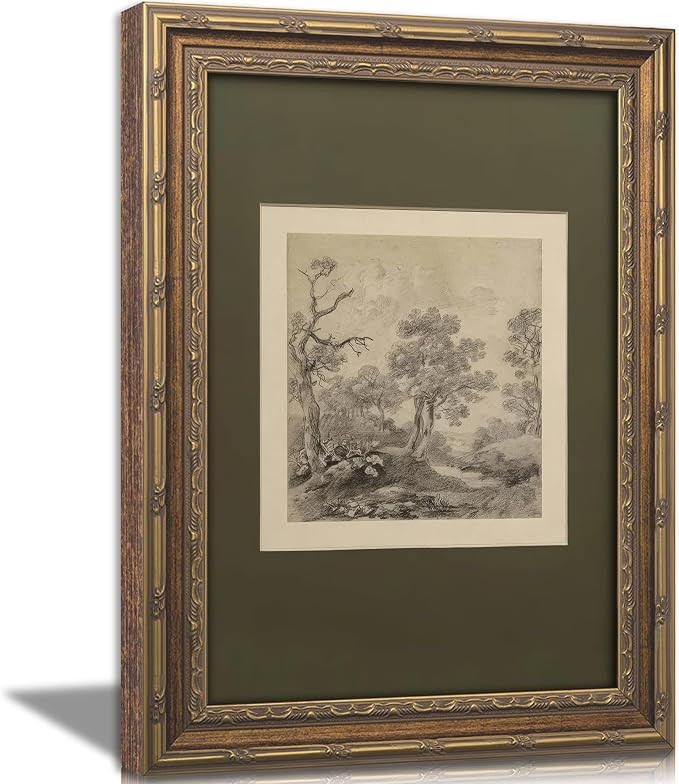 Vintage Gold Framed Wall Art Tree Forest Landscape Painting Canvas Prints Green Gray Tree Natural... | Amazon (US)
