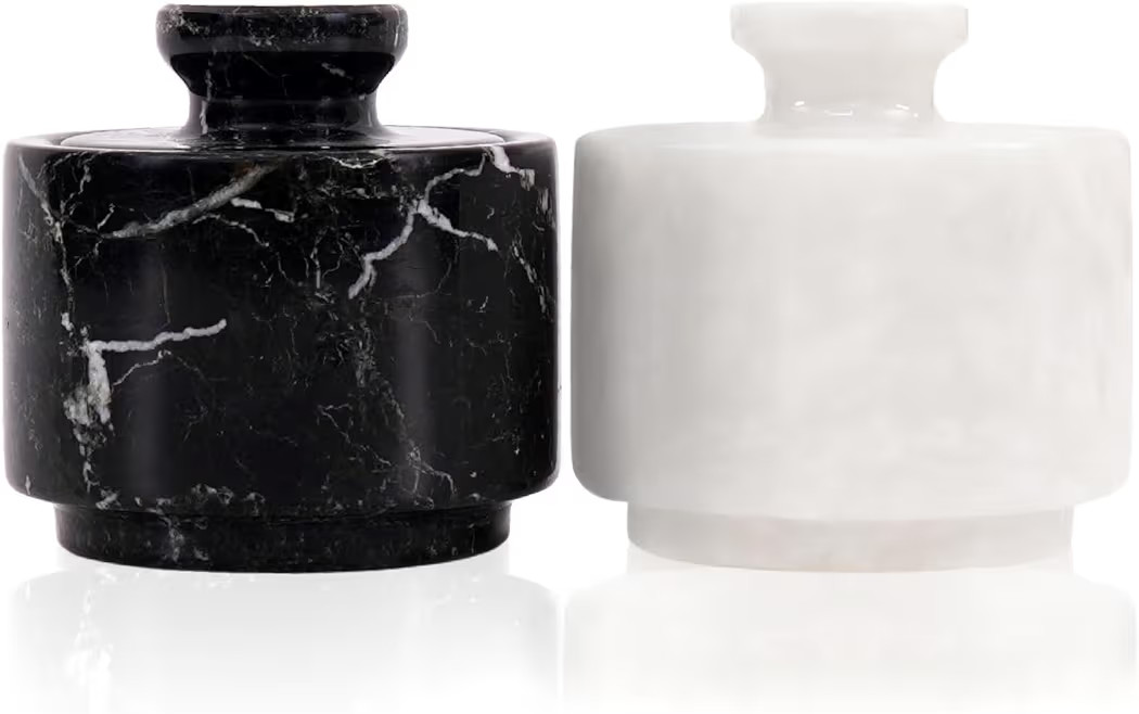 MARBLOUS KRAFTS Marble Salt Cellar with Lid 3" White and Black Zebra Spice Jar For kitchen Counte... | Amazon (US)