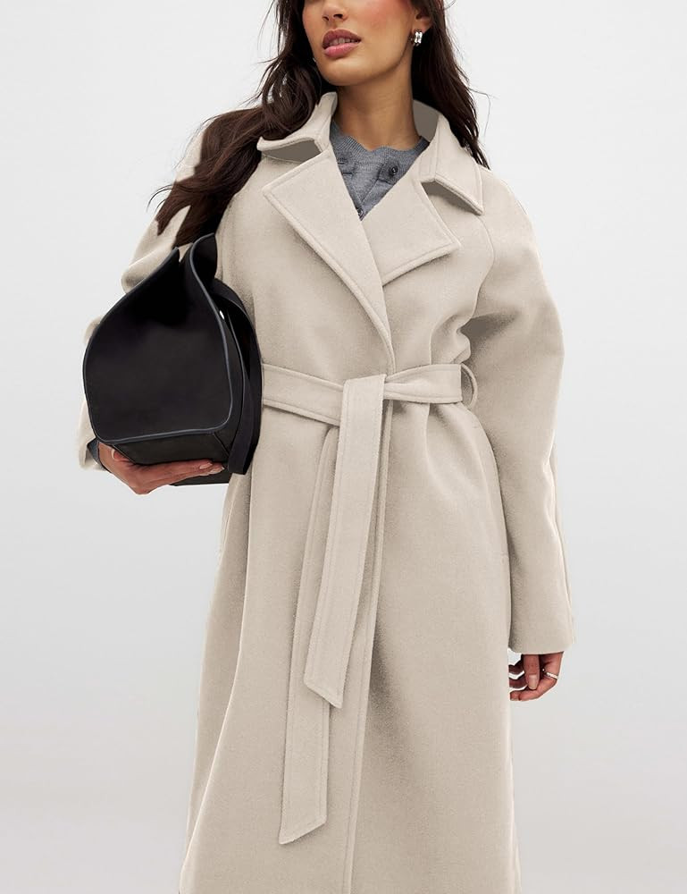 Majdan Women's Notch Lapel Wool Blend Coat Mid Long Winter Overcoat Oversized Peacoat Belted Long... | Amazon (US)