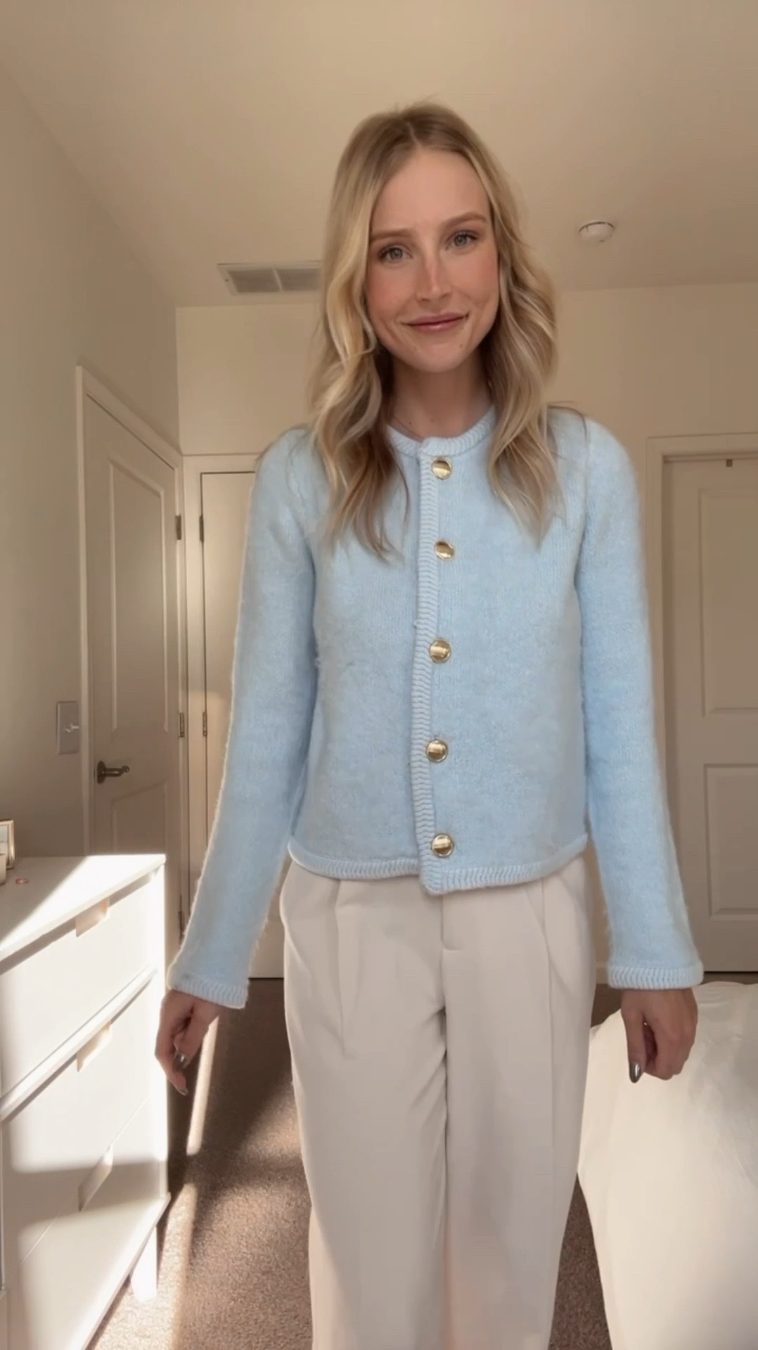 Neutral office fit check 🩵 

Business casual, neutral, winter, sweater, lady jacket, cardigan, blue, white, fall

#LTKWorkwear