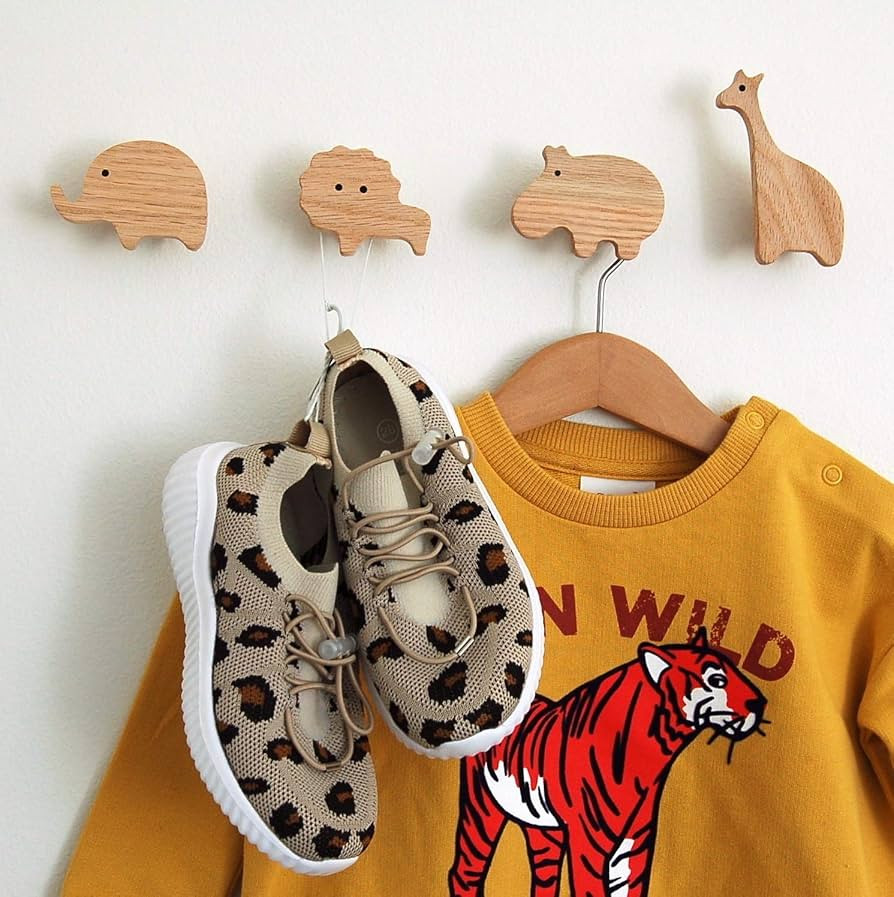 Children's Coat Hooks Wall Mounted, Bedroom Or Nursery - Wooden African Safari Animal Theme Decor... | Amazon (US)