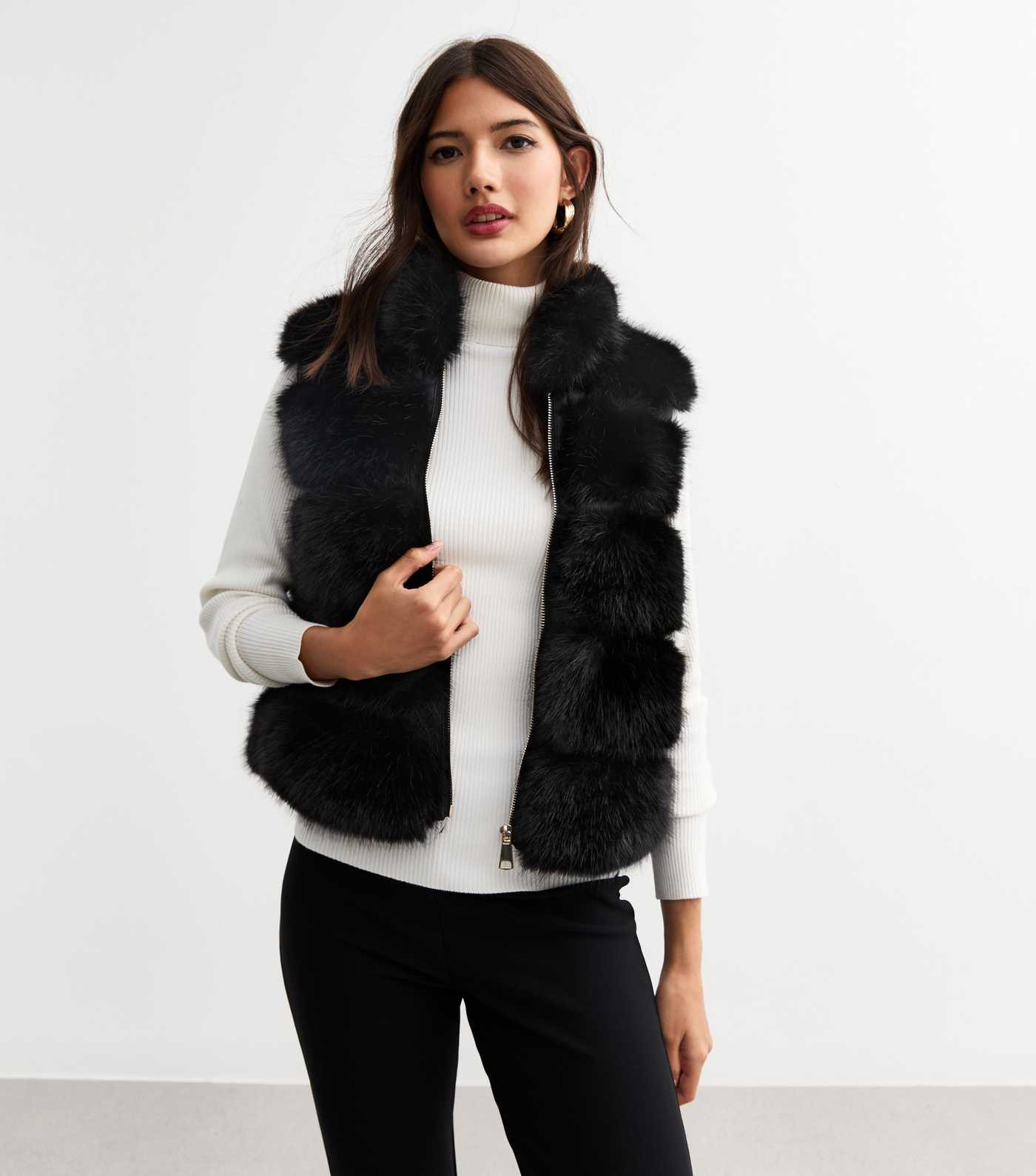 Cameo Rose Black Faux Fur Gilet | New Look | New Look (UK)