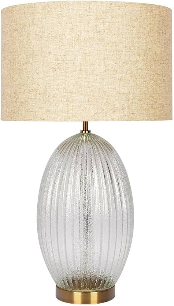 Aurora Ribbed Glass Table Lamp: Clear Glass Base, Large Linen Shade, Elegant Golden Touch | Amazon (US)