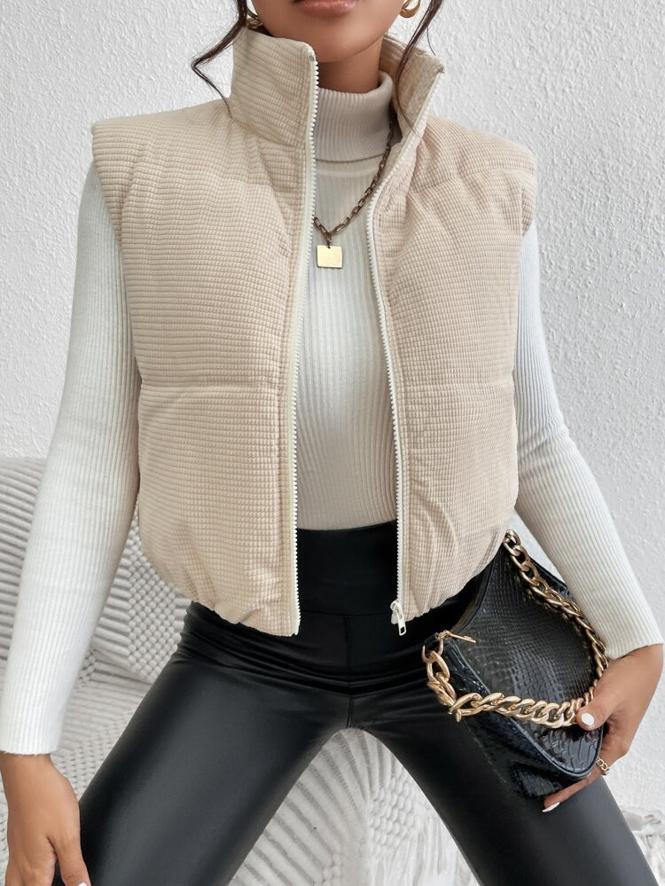 SHEIN EZwear Zip Up Puffer Vest Coat | SHEIN