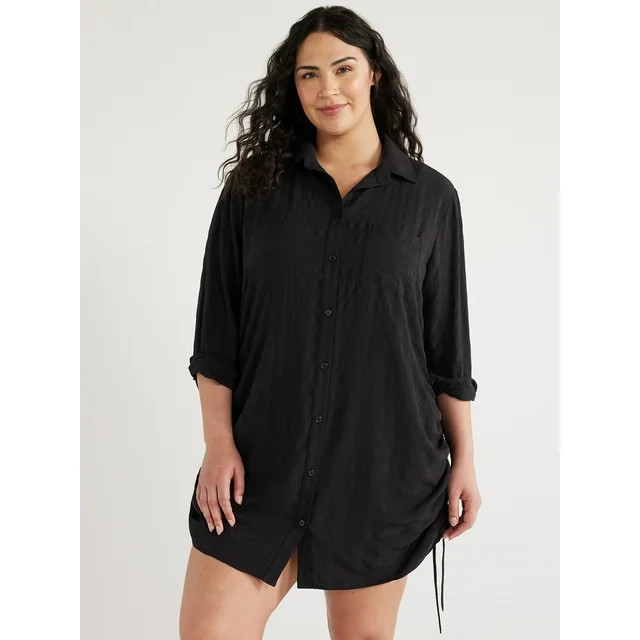 Time and Tru Women's and Women's Plus Shirt Coverup with Long Sleeves, Sizes S-3X - Walmart.com | Walmart (US)